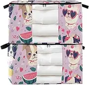 Lovely Cute Dogs Valentine 60/95 L zippered toy storage with Reinforced Handles, clear window under bed containers for Clothing, Blanket, Bed Sheets, Pillows