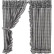Buffalo Check Cotton Farmhouse Curtains Rod Pocket Tie Backs Ruffling Panel Pair