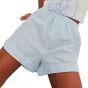 [HOKMAH] Cute Summer Women's Plaid Shorts - High Casual Beach Pajama Shorts Boxer Lounge Gingham Bottom PJ Sleepwear Nightwear