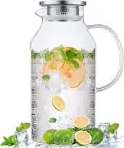 2.6 Liter 88 Oz Glass Pitcher with Lid and Spout, Glass Water Pitcher for Fridg