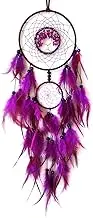 Donko Purple Dream Catcher Wall Decor Crystal Tree of Life Dream Catchers Handmade Feather Dreamcatcher Wall Hanging Ornament Art Craft for Bedroom Living Room Home Decor