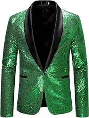 [Generic] Mens Shiny Sequin Blazer Tuxedo Sequin Suit Jacket for Men Party One Button Suit Jacket