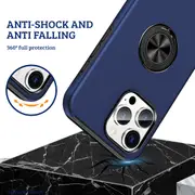 iPhone 16 Pro Max Comprehensive Protection Case Cover with Magnetic Ring Holder: Anti-Shock, Anti-Falling- Navy