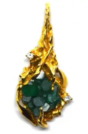 Vintage 14K Yellow Gold, Chatham Emerald and Diamond Pendant