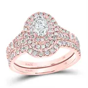 14k Rose Gold Oval Diamond Bridal Wedding Ring Set 1-1/4 Ctw (Certified)
