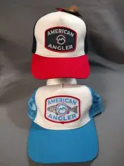Lot - 2 American Angler Magellan mesh trucker fishing caps NEW light blue navy