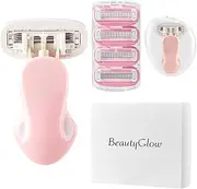 BeautyGlow Mini Razors for Women, Extra Smooth On The Go Razor with 1 Handle + 5 Blade Refills + 2 Travel Case, Portable Body Razor for Shaving and Hair Removal (Pink)