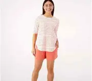 Koolaburra by UGG Crinkle French Terry Tee w/Shorts Rust Stripe- S (small)