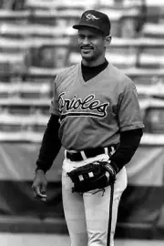 Phil Bradley Baltimore Orioles looks on 1980s Baseball Old Photo