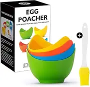 4 Pack Egg Poacher Cook - High temperature resistant silicone egg steamer, Food Grade Non Stick Silicone Egg Poaching Cup for Microwave or Stovetop Egg Poaching, with Extra Silicone Oil Brush, BPA Free
