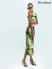 River Island Green Floral Print Twist Front Maxi Dress (F78922) | $208