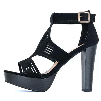 Top Moda Thomas-Faux Suede Strappy Platform Chunky High Heel Dress Sandals 5.5US