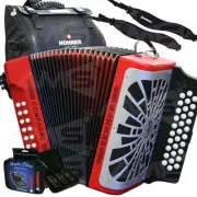 Hohner Compadre FBE - FA Diatonic Accordion Red + Bag, Strap, 3 Pack Harmonica
