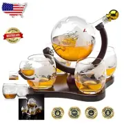 Stylish Whiskey Decanter Set with 4 Globe-Design Glasses - Perfect Gift for Men