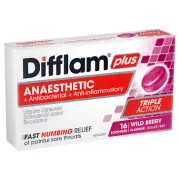 Difflam Plus Anaesthetic Sore Throat Lozenges Wild Berry 16 Pack