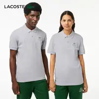 在飛比找momo購物網優惠-【LACOSTE】中性款-合身印花網眼布短袖Polo衫(灰色