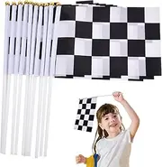 Checkered Racing Flag - Black & White Stick Flag With Spear Top, Pennant Flags Banner for Racing Decorations