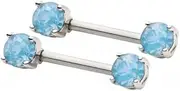 [Pierced Owl] 14GA 316L Stainless Steel Prong Set Opalite Ends Nipple Barbells, Sold as a Pair