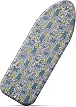 Cozary Ironing Board Cover 125 x 45 cm, Ironing Board Cover Cotton, Ironing Board Cover for Steam Ironing Station and Steam Irons, Ironing Board Cover Heat Resistant up to 210°C, Blue/Grey Checked