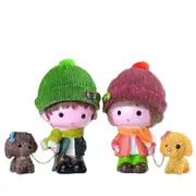 Resin Crafts Hatted Couple Lover Dolls Chain Puppy Dog Ornaments Room Car Decoration Gift