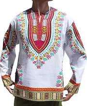 [RaanPahMuang] Open Collar Long Sleeve African Dashiki Print Dance to Afrika Shirt