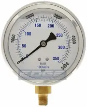 LIQUID FILLED PRESSURE GAUGE 0-5000 PSI, 4" FACE, 1/4" LOWER MOUNT