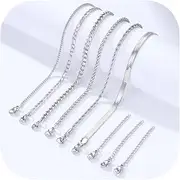 [Adramata] Set of 6 Men's Stainless Steel Necklaces, Cuban Link, Rope, Box, Figaro, Herringbone and Braided Chains, Length 40/45/50/55/60 cm, Silver Chain/Gold Chain Men Women Jewellery, 60CM, Stainless