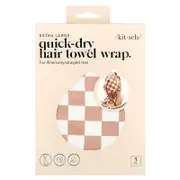 Kitsch, Quick-Dry Hair Towel Wrap, Extra Large, Terracotta Checker, 1 Wrap