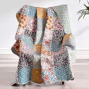 Barefoot Bungalow Greenland Home Carlie Quilted Reversible Throw Blanket, Calico Patches, 50 x 60-inch, Multicolor
