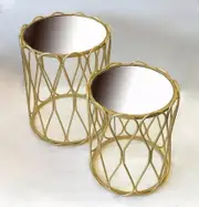 2piece Nesting Round Coffee Table Cage Mirrored Top Livingroom