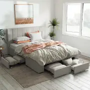 Ormond Double Natural Beige Bed Frame with Four Extra Large Drawers