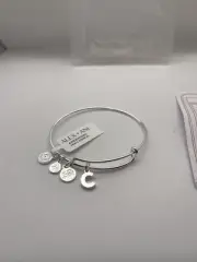 Alex and Ani Expandable Bangle for Women, Initial C Letter Charms Silver
