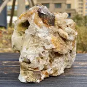 2.37LB Natural White Crystal Cluster Point Quartz Gemstone Carved Skull Healing
