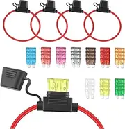 4PCS Fuse Holder,12AGW Inline Fuse Holder 12V with 40PCS Blade Fuses (2A, 3A, 5A, 7.5A, 10A, 15A, 20A, 25A, 30A, 40A-4 of Each),Standard Inline Fuse Car Accessories for Most Cars