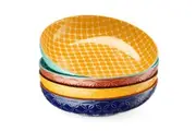 Pasta Bowls Large Salad Bowls,Porcelain Pasta Serving Bowl Set of 4, Bowls for Pasta, Salad, Soup, Oatmeal, Mix-Match Pattern, Ideal Housewarming Gift