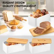 Bread Box with Bamboo Lid Metal Bread Container Breathable Bread Bin BrTDW