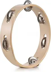 8 Inch Tambourine with Pleasant Jingle Sound - Premium Wooden and Metal Bell Percussion Instrument for Parties, Schools, and Musical Fun
