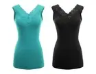 Sexy Women Low-cut Deep Vneck Backless Lace Sleeveless Fitted Lingerie Shirt Top