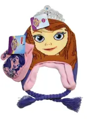 Sofia the First Purple Knit Beanie Laplander Winter Hat Pink Mittens NWT