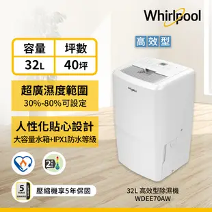 Whirlpool惠而浦 32L節能除濕機 WDEE70AW