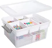 Citylife 16L Plastic Storage Boxes with Removable Tray Clear Plastic Box large Storage Box with Lid Stackable Storage Boxes for Organizing Lego, Bead, Tool, Sewing