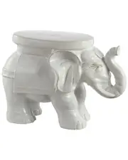JONATHAN Y White Elephant 14.2in Ceramic Garden Stool