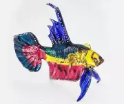 5"L Blue Red Betta Glass Siamese Fighting Fish Figurine Animal Miniature Crystal