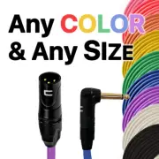 3 Pin XLR Male to Right Angle 1/4" TS Unbalanced Mono Cable Custom Length, Color