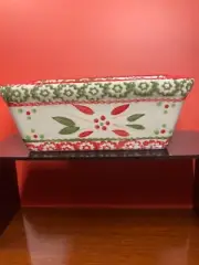 Temptations Ceramic Baking Loaf Pan Hand Painted Floral Design