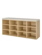 Shoe Storage Bench with Cushion, 12-Cubby Shoe Rack, Adjustable Shelves,