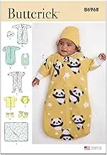 BUTTERICK B6968A Infants' Bunting, Jumpsuit, Shirt, Diaper Cover, Hat, Bib, Mittens, Booties and Blanket A (XXS-XS-S-M-L)