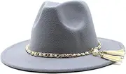 [Dcvmvmn] Men and Women Classic Fedora Hat with Pearl Tassel Chain Woolen Jazz Hat Big Brim Hat Flat Panama Hat, 06, One Size