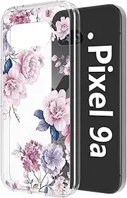 [Tcaraersing] Floral Case for Google Pixel 9A 6.3", Slim Soft TPU & Hard PC Clear Flower Four Corners Shockproof Phone Cover for Teens Girls, Peony