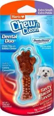 4 Pack Hartz Chew N Clean Dental Duo Dog Chew Toy, Extra Small, Bacon Flavor
